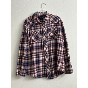 Wrangler Flannel Pearl Snap Shirt Mens Size L Long Sleeve Brushpopper Vintage